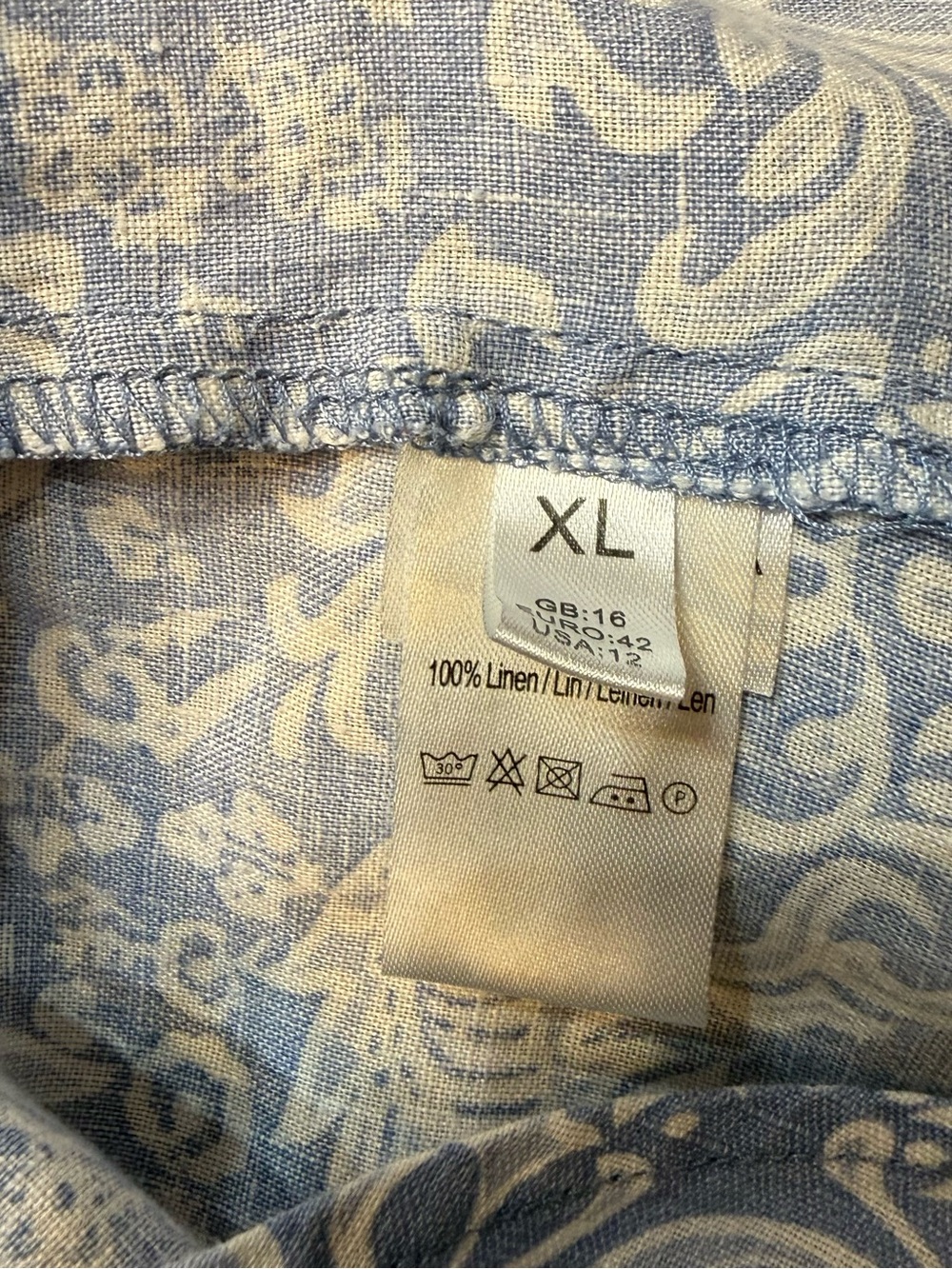 malvin Blue White Linen Blend Floral Blouse Relaxed Fit XL 100% Linen - Picture 10 of 10